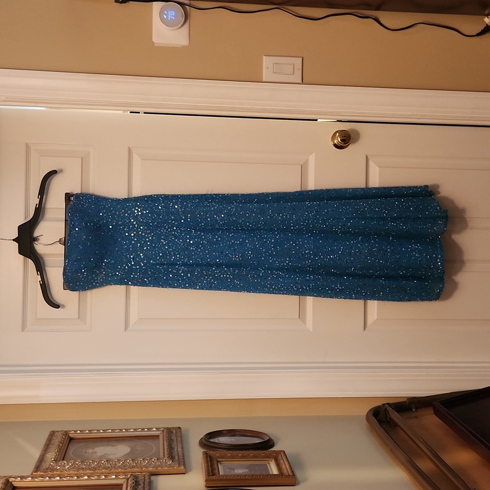 Tiffany long formal strapless sequins dress